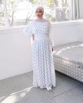 Moterų gražus Musulmonų juosmens banga taško mažų šviežių suknelė Ilga Suknelė ilgomis Rankovėmis Plius Dydis