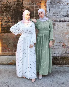 Moterų gražus Musulmonų juosmens banga taško mažų šviežių suknelė Ilga Suknelė ilgomis Rankovėmis Plius Dydis