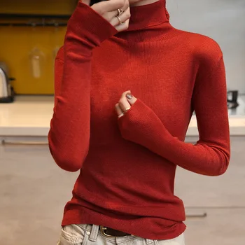 Rudenį ir žiemą naujas ilgomis rankovėmis megzti viršų moterų vientisos spalvos megztas bazės megztinis 2020 pilka