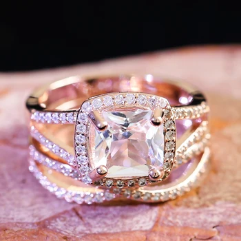 Kilnus Rose Gold Cirkonis Supjaustyti Sužadėtuvių Žiedai Moterims Vestuvių Žiedas Crystal Nustatyti, Meilės Žiedas, Prabangūs Papuošalai Didmeninė O3D137
