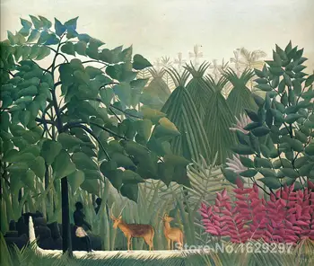 Krioklys Henri Rousseau tapyba, miegamojo apdailos, Aukštos kokybės
