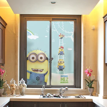 Individualų animacinių filmų mažas geltonas žmogus, stiklo plėvelė, vaikų kambarys nepermatomas vonios kambarys stumdomosios durys lango apsaugos nuo saulės