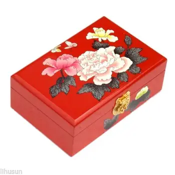 Kinijos Rankų Darbo Klasikinis Medinis Lacquerware&Siuvinėjimas Bijūnas 2 Sluoksnis Papuošalų Dėžutė