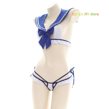 Moteris Atvira-krūtinės Bowknot Sailor kostiumas Seksualus Homewear Privačių Pižama Mergaitėms Studentų vientisos spalvos Ultra-trumpas Sleepwear Cosplay