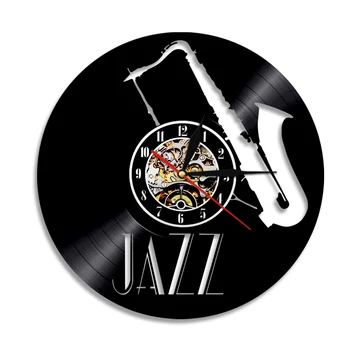 Džiazo Vinilo Įrašas Sieninis Laikrodis Muzikos Instrumentai Led Backlight Modernus Dizainas, Vintage Sienos Meno Kambarį Interjero Dekoro Žiūrėti