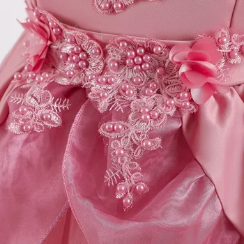 Nauja Stiliaus Nėrinių Zawalcowany Princesė Suknelė, 3-10Years Vaikų Satino Vestuvių Suknelė, Lėktuvo Rankovės Gale Naudingumo Šalis Suknelė