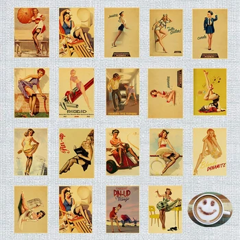 Retro sienos lipdukas II Pasaulinio Karo Pin up Girls plakatas klasikinis kraft popieriaus, plakatai ir spausdina namo sienos meno tapybos