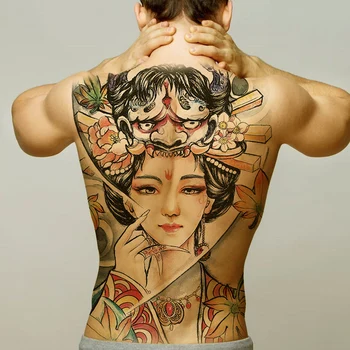 Pilnas atgal tatuiruotės Buda lojalumo Geiša dragon tiger karpis dizaino vyrų laikina tatuiruotė lipduko dydį, naujas body art mergina modelis