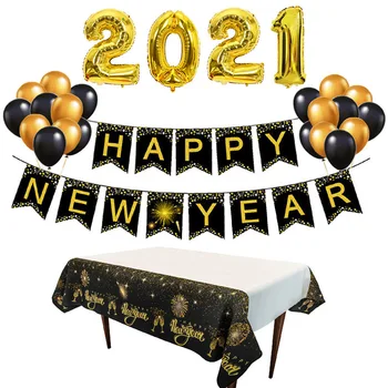 2021 Juodojo Aukso Temą, LAIMINGŲ NAUJŲJŲ METŲ Reklama Lateksiniai Balionai Staltiesė Nustatyti Naujų Metų Gimtadienio Namų Dekoracijos Prekes