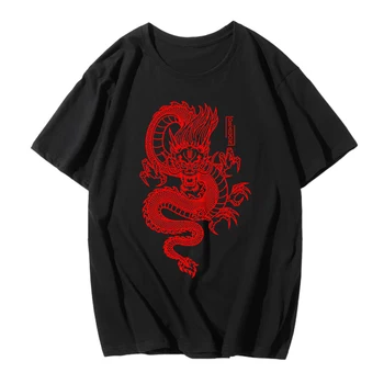 Moterų Marškinėlius dragon Hip-hop Prarasti Gotikos estetika spausdinti black harajuku atsitiktinis tees viršūnes dropshipping vintage drabužių