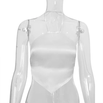 Stilingas Panele Šilko Satino Apynasrio Apkarpyti Viršūnes 2020 Metų Vasaros Moterų Berankovis Backless Rombas, Balti Tuščiaviduriai Iš Klubo Paplūdimio Tankai T Shirt
