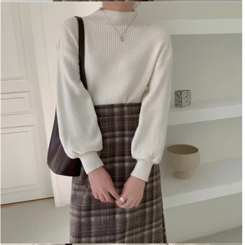 2020 m. Rudens Žiemos Moterų Megztinis Naujas korėjiečių Versija Paprasta Retro Stiliaus Soild Moterų Prarasti Tingus Pusę Aukšto Kaklo Megztinis Viršūnės
