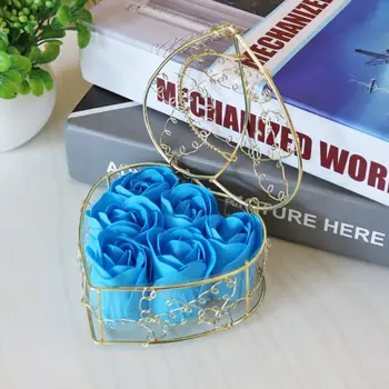 6 Vnt Maudymosi Rose Gėlės Žiedlapis Muilas su Širdies Formos Geležies Krepšelio