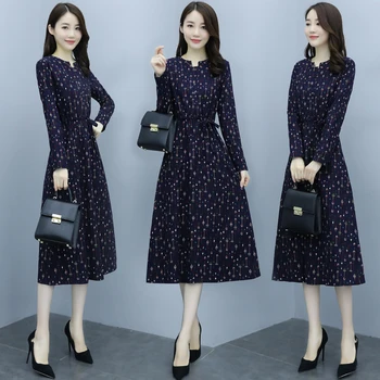 Moterys Ilgomis Rankovėmis Suknelė Rudens, Pavasario Tako 2020 Korėjos Bordo Mėlynos Spalvos Ilgos Suknelės Elegantiškas Boho Atsitiktinis Šalies Lady Suknelė Nauja
