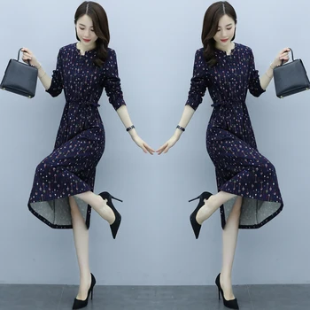 Moterys Ilgomis Rankovėmis Suknelė Rudens, Pavasario Tako 2020 Korėjos Bordo Mėlynos Spalvos Ilgos Suknelės Elegantiškas Boho Atsitiktinis Šalies Lady Suknelė Nauja