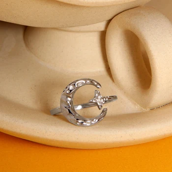 Kinel Moterų 925 Sterlingas Sidabro Žiedas Star Mėnesį Atidaryti Žiedai korėjos Nereguliarus INS Moterų Piršto Žiedas Sidabro 925 Papuošalai