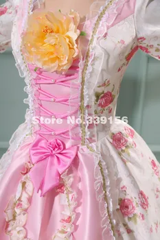 Geriausias Pardavėjas Rožinė Baroko Rokoko 17-18 Amžiuje marija Antuanetė Gėlių Vestuvės Dress Pietų Gražuolė Suknelė Moterims