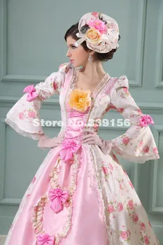 Geriausias Pardavėjas Rožinė Baroko Rokoko 17-18 Amžiuje marija Antuanetė Gėlių Vestuvės Dress Pietų Gražuolė Suknelė Moterims