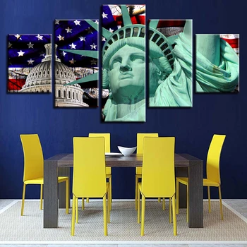 Gyvenamasis Kambarys Sienų Dekoras Spausdinti Plakato Modulinės Drobės Nuotrauka 5 Vnt Amerikos Vėliavą Ir Laisvės Statula Sistema Tapyba Meno