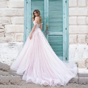 Jiayigong Rožinė Princesė Vestuvių Suknelė 2020 Nuo Peties Brangioji Aplikacijos Nuotakos Suknelės Tiulio Vestuvių Suknelė Skraiste Mariee