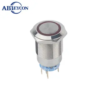 ABBEYCON 19mm LED Žiedo Šviečianti Šviesa, Savaiminio fiksavimo Raudonos ir Mėlynos Šviesos 1NO1NC 12VDC Lydmetalis Terminalo Metaliniu korpusu Mygtukas Jungiklis