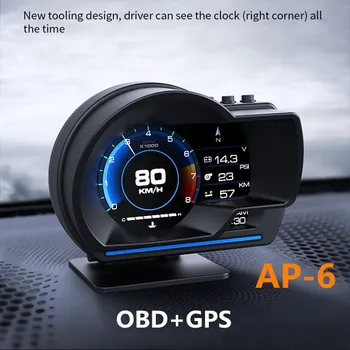AP-6 Universaliųjų Automobilių HUD OBD + GPS Smart Head Up Ekranas su Navigacija, Spidometras Signalizacijos, Aplinkos Šviesos greičio viršijimo Įspėjimo Sistema