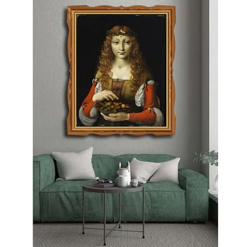 Mergina su Vyšnių Žinomų Naftos Tapybos Vinci Drobės Tapybos, Kaligrafijos Meno Namų Dekoro Sienos Meno Nuotrauką Kambarį Bažnyčia