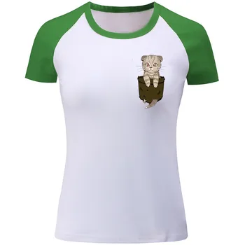 Originalus Dizainas, Prekės ženklo Moterys trumpomis Rankovėmis marškinėliai Kišenėje Mielas Škotų nulėpausių Kačių Kačiukas, Juokingi marškinėliai Šukuotinės Medvilnės marškinėliai