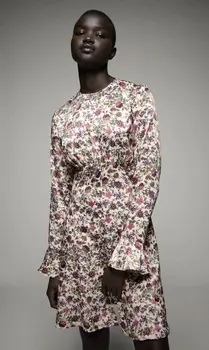 2021 m. pavasarį naujas Satino gėlių spausdinti suknelė vintage seksualus zaraing stiliaus za 2020 m. moteris sheining vadiming moteriška šalis suknelė WEW6687