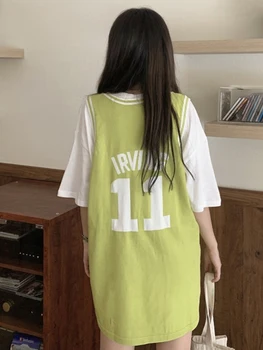 Marškinėlius moterų 2020 m. vasaros mados ulzzang unif letter spausdinimo studentų krepšinio drabužius atsitiktinis negabaritinių ilgas berankovis marškinėliai