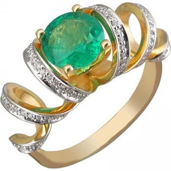 Estetas žiedas su smaragdas ir deimantų 750 Geltonojo Aukso