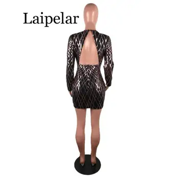 2020 Seksualus Blizgučiai Sequine Voratinklyje Suknelė Moterims Giliai V-Kaklo Suknelė Eleganat Backless Kokteilis Mini Suknelė
