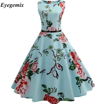 2020 Nauji Moteriški Vasaros Suknelės 50s 60s Drabužius, Vintage, Retro Pin Up Sūpynės, Rockabilly Gėlių Spausdinti Suknelė Vestidos De Fiesta