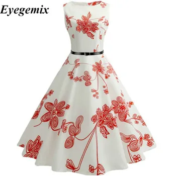 2020 Nauji Moteriški Vasaros Suknelės 50s 60s Drabužius, Vintage, Retro Pin Up Sūpynės, Rockabilly Gėlių Spausdinti Suknelė Vestidos De Fiesta