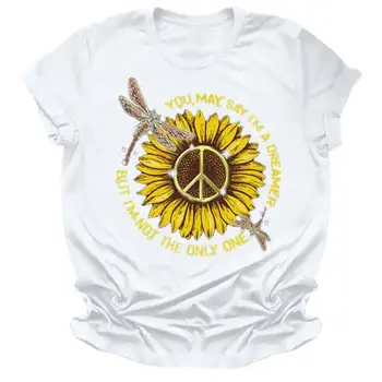 Moterys Vasarą Atsitiktinis Saulėgrąžų Print T-Shirt Moterų Derliaus Trumpas Rankovės Medvilnės Marškinėliai Tees Palaidinė 2020 M.