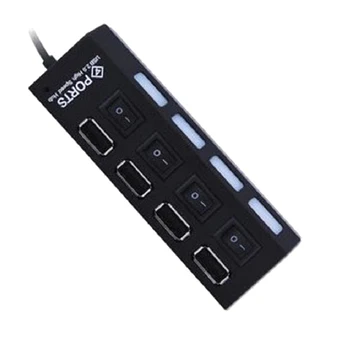 USB šakotuvas 2.0 High Speed 4 Port USB 2.0 Hub Splitter On/Off Jungiklis Nešiojamas KOMPIUTERIS