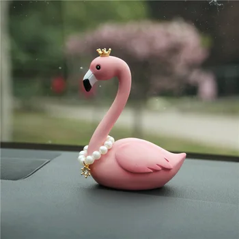 Flamingo su Karoliai Automobilių Apdailos Karūna Lovebird Rožinė Švytuoklės Kūrybos Namų Interjero Puošimas Amatų Kambarį Meno Dovana