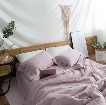 Šiuolaikinės paprastas miegamasis nustatyti namų dekoro 4pcs šviesiai violetinė antklode padengti patalynės komplektai Medvilne / Linas sumaišyti antklodė apima karalienė drobulė
