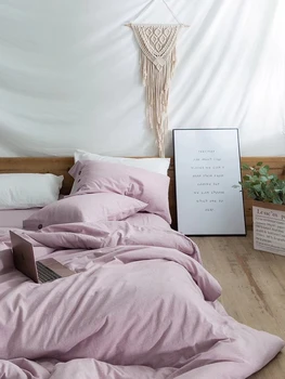 Šiuolaikinės paprastas miegamasis nustatyti namų dekoro 4pcs šviesiai violetinė antklode padengti patalynės komplektai Medvilne / Linas sumaišyti antklodė apima karalienė drobulė