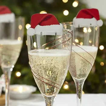 Naujas 10vnt/daug Mini Kalėdų Dekoracijas Skrybėlės Šampano Stiklo Dekoras Namuose Šalies Stalo Ornamentas Naujųjų Metų 2021