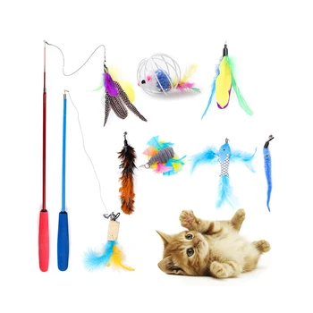 Naminių Gyvūnėlių, Kačių Žaislas Juokinga Bell Plunksnų Ruožas Meškere Žaisti Magic Wand 