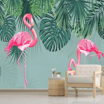 3D Reljefinis Sienų Freskomis Flamingo popieriaus tapetai šiuolaikinių tapetų pobūdžio restoranų papel sumalti atogrąžų phototapete