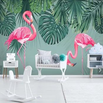 3D Reljefinis Sienų Freskomis Flamingo popieriaus tapetai šiuolaikinių tapetų pobūdžio restoranų papel sumalti atogrąžų phototapete