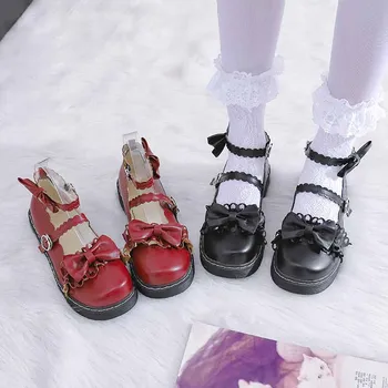 Lolita batai moterims lankas moterų batų kulno apvalios galvos moterų avalynė patogiai kawaii girl loli cosplay batai nuimamas shoestrap