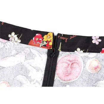 Medvilnės Black Midi Tunika Sijonas 2020 M. naujokų Vasaros Gėlių Spausdinti Seksualus, Elegantiškas 50s 60s Retro Vintage Moterų Sijonai Plius Dydis