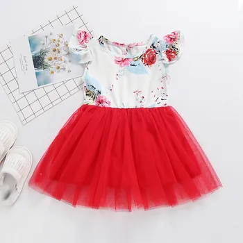 2020 metų Vasaros Vestido Kūdikių Mergaitės, Raudona Gėlių Akių Mielas Suknelė Medvilnės Vaikams Skristi Rankovės Atsitiktinis Sundress Komplektus Elegantiškas 0-4Y Suknelės