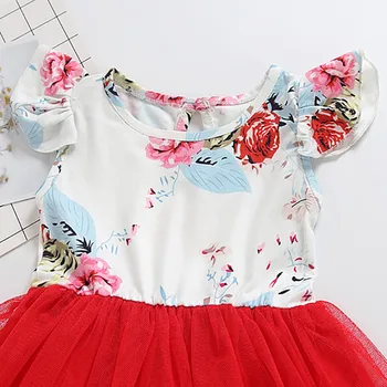 2020 metų Vasaros Vestido Kūdikių Mergaitės, Raudona Gėlių Akių Mielas Suknelė Medvilnės Vaikams Skristi Rankovės Atsitiktinis Sundress Komplektus Elegantiškas 0-4Y Suknelės
