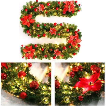 Kalėdinė Dekoracija Rotango Durų Kabo su Šviesos Ruože 2.7 m Dirbtinių Gėlių Vynuogių Žalia Girlianda Vestuves Kalėdų Ornamentu