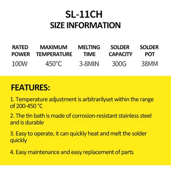 SL-11CH 100W 38mm300g talpa 100mm skaitmeninis termostatas, Švino Puodą Titano Lydinių Litavimui 110V, 220V