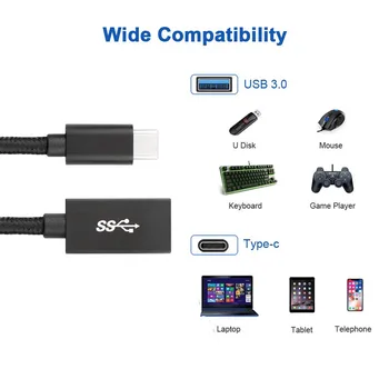 USB 3.0 Female USB-C C Tipo Vyrų OTG Duomenų Perdavimo Įkrovimo Sinchronizavimo USB-C OTG 3.1 Kabelis USB-C Konverteris Adapterio Laidas 0.2 M